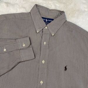 Ralph Lauren Men's 16.5" / 33" Long Sleeve Brown‎ Small Checked Button Up Shirt